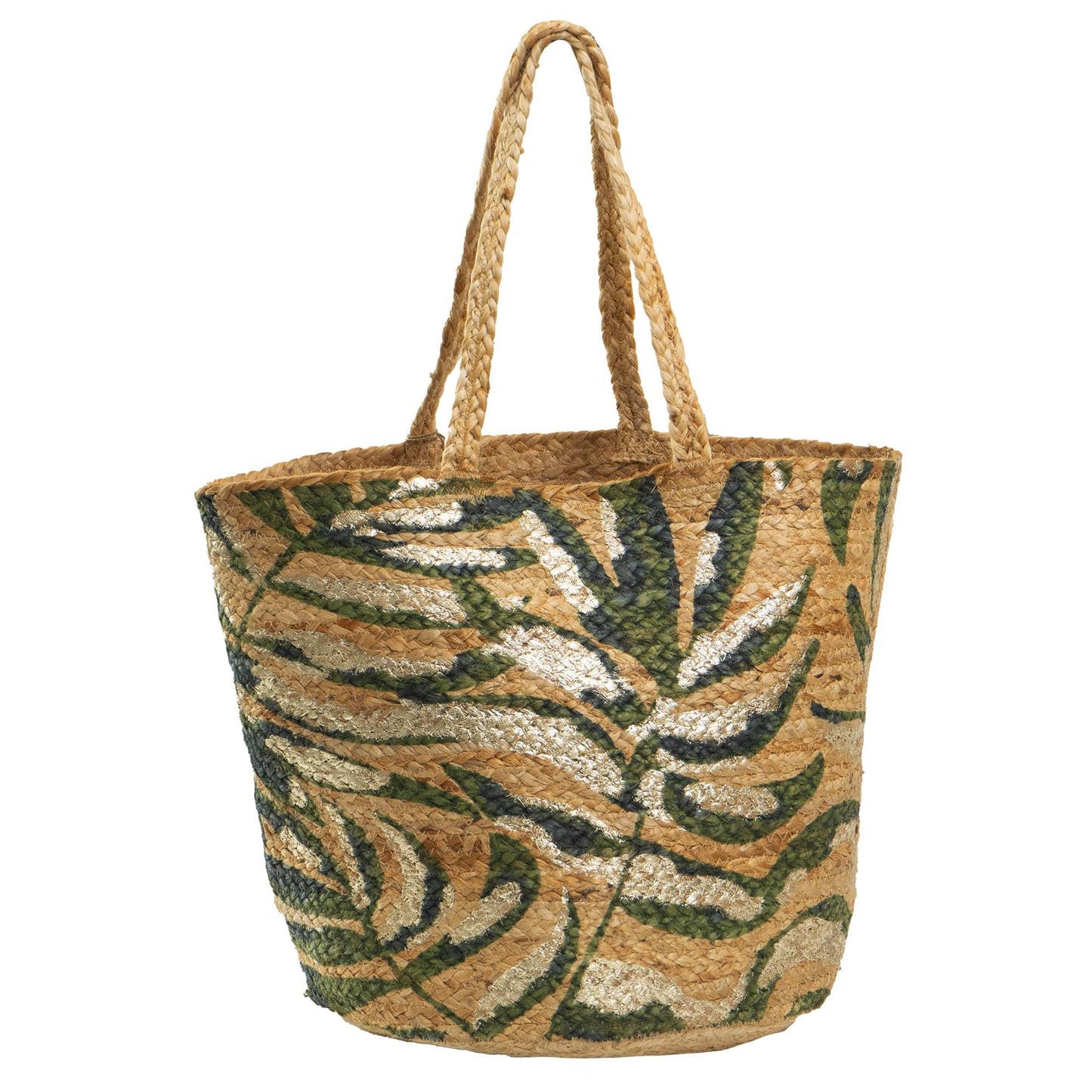 Magid Beaded Palm Print Natural Straw Jute Tote