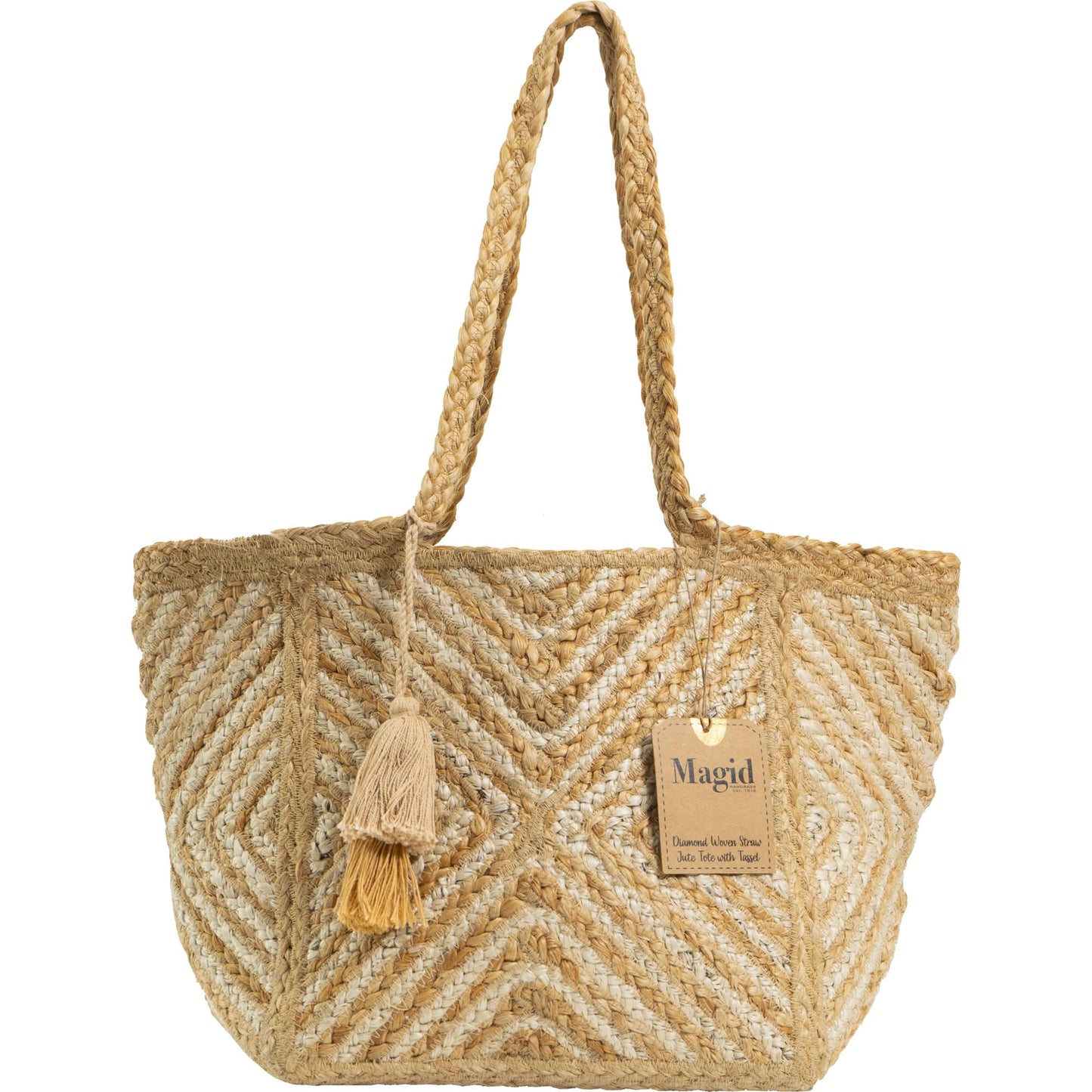 Magid Diamond Woven Natural Straw Jute Tote