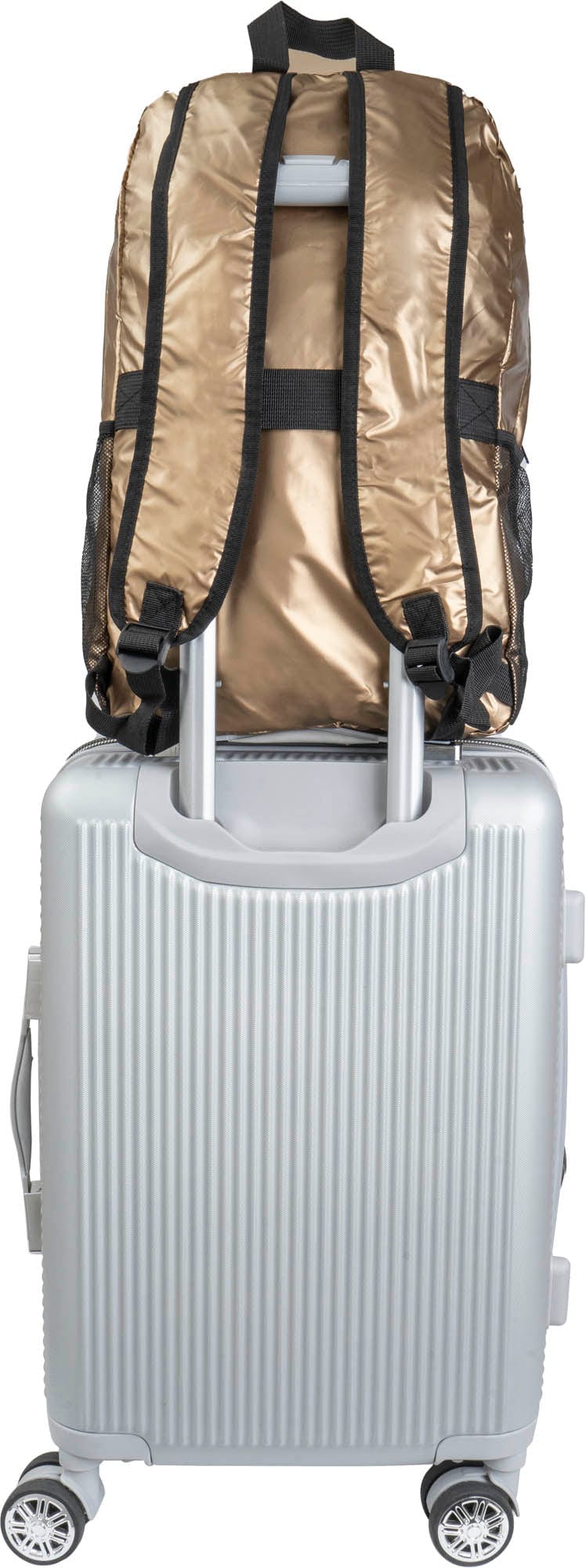 Boarding Pass Recycled Metallic Foldable & Packable Pouch Multi Compartment Backpack