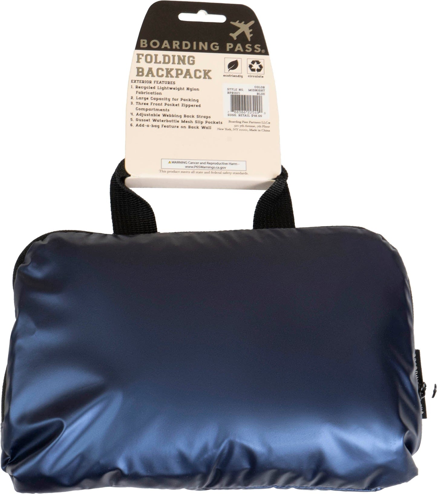 Boarding Pass Recycled Metallic Foldable & Packable Pouch Multi Compartment Backpack