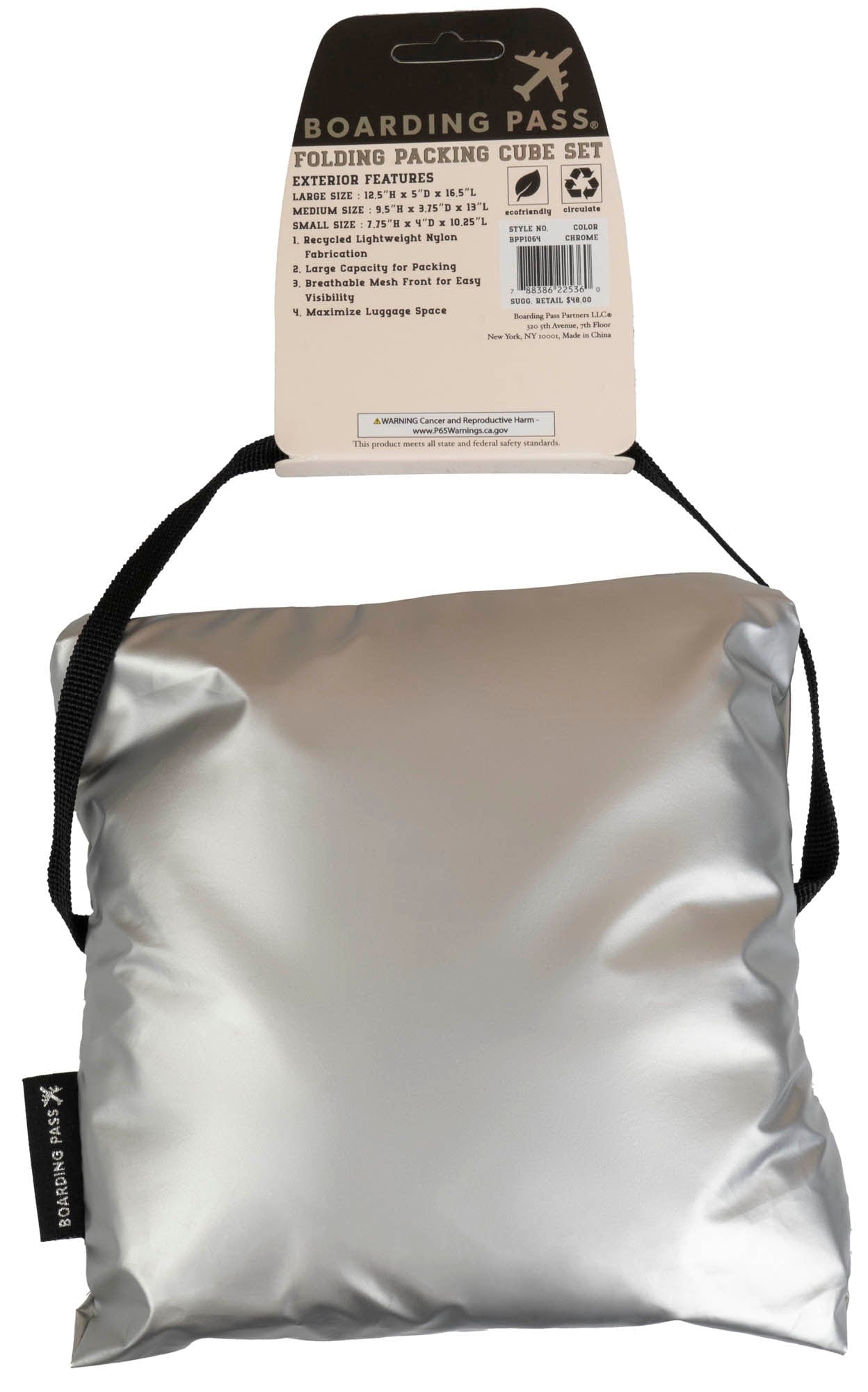 Boarding Pass Recycled Metallic Foldable & Packable Pouch Packing Cubes Set