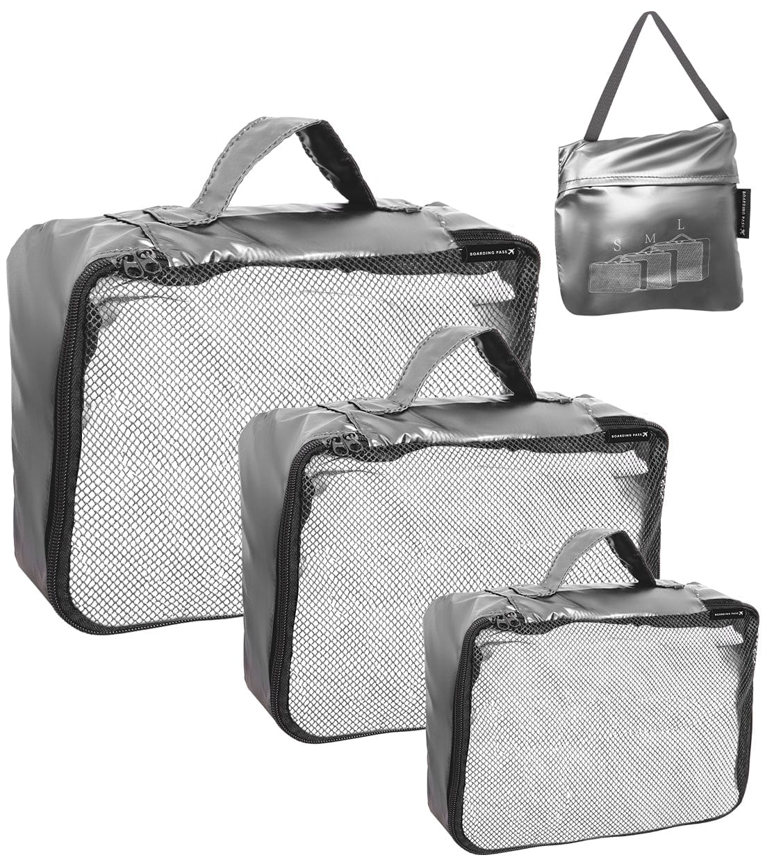 Boarding Pass Recycled Metallic Foldable & Packable Pouch Packing Cubes Set
