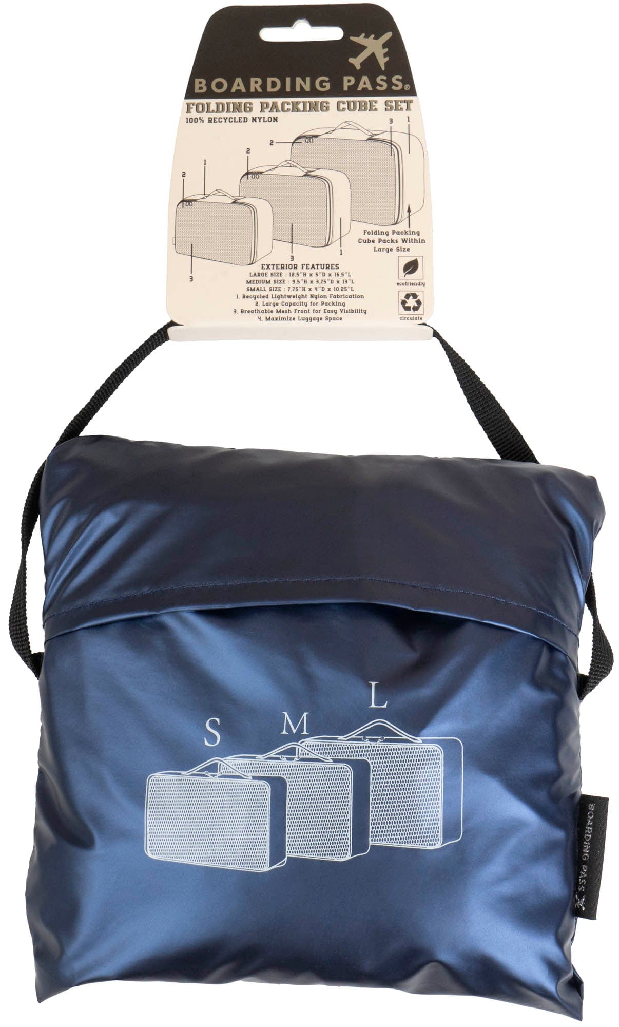 Boarding Pass Recycled Metallic Foldable & Packable Pouch Packing Cubes Set
