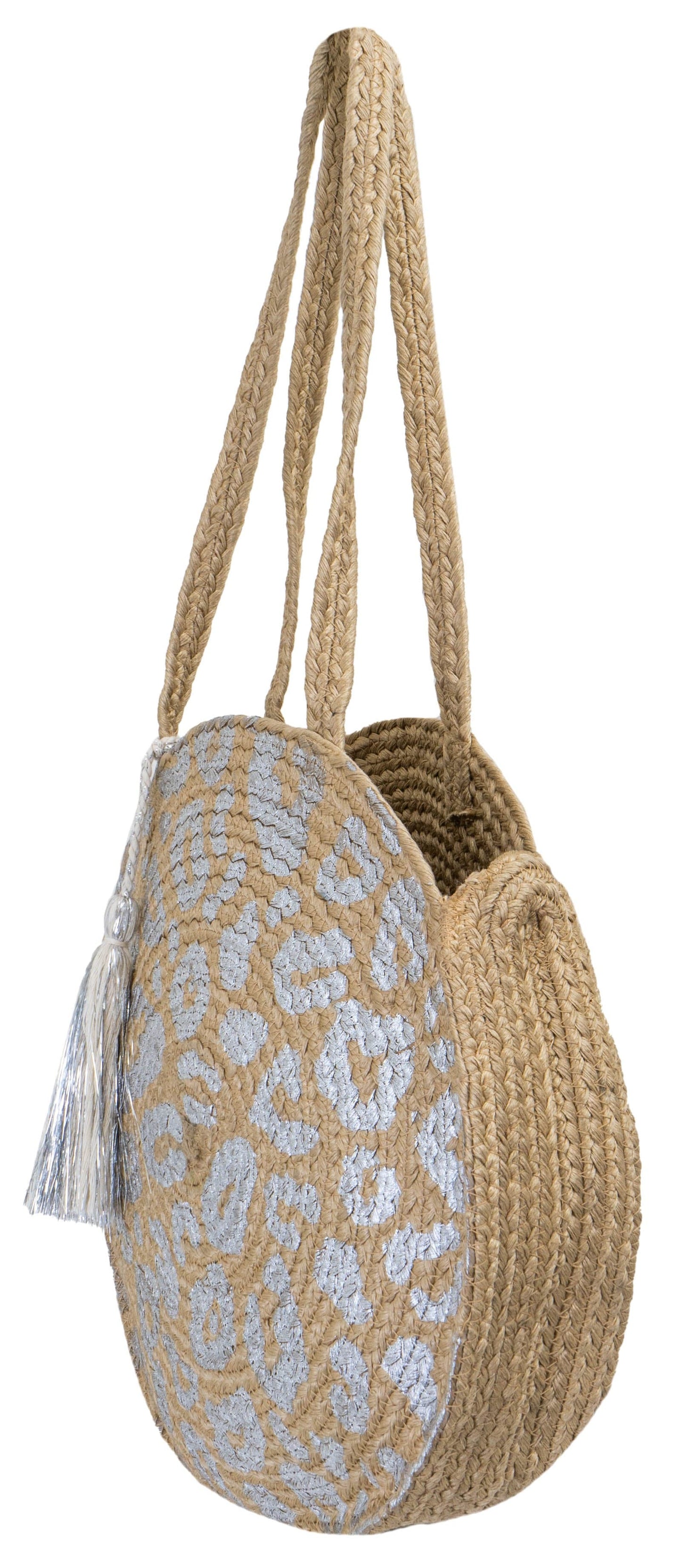 Magid Metallic Leopard Print Straw Jute Circle Tote