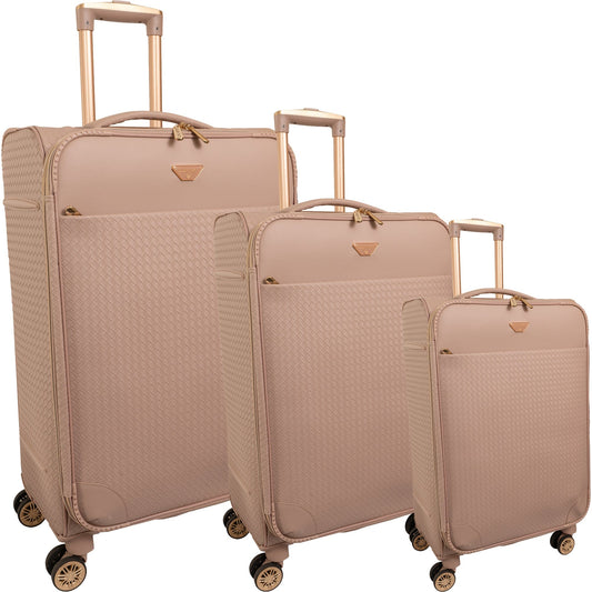 Ellen Tracy 3 PC Soft Sided Woven Faux Leather Luggage Set – 21", 29", 32" Expandable 8-Wheel Spinners