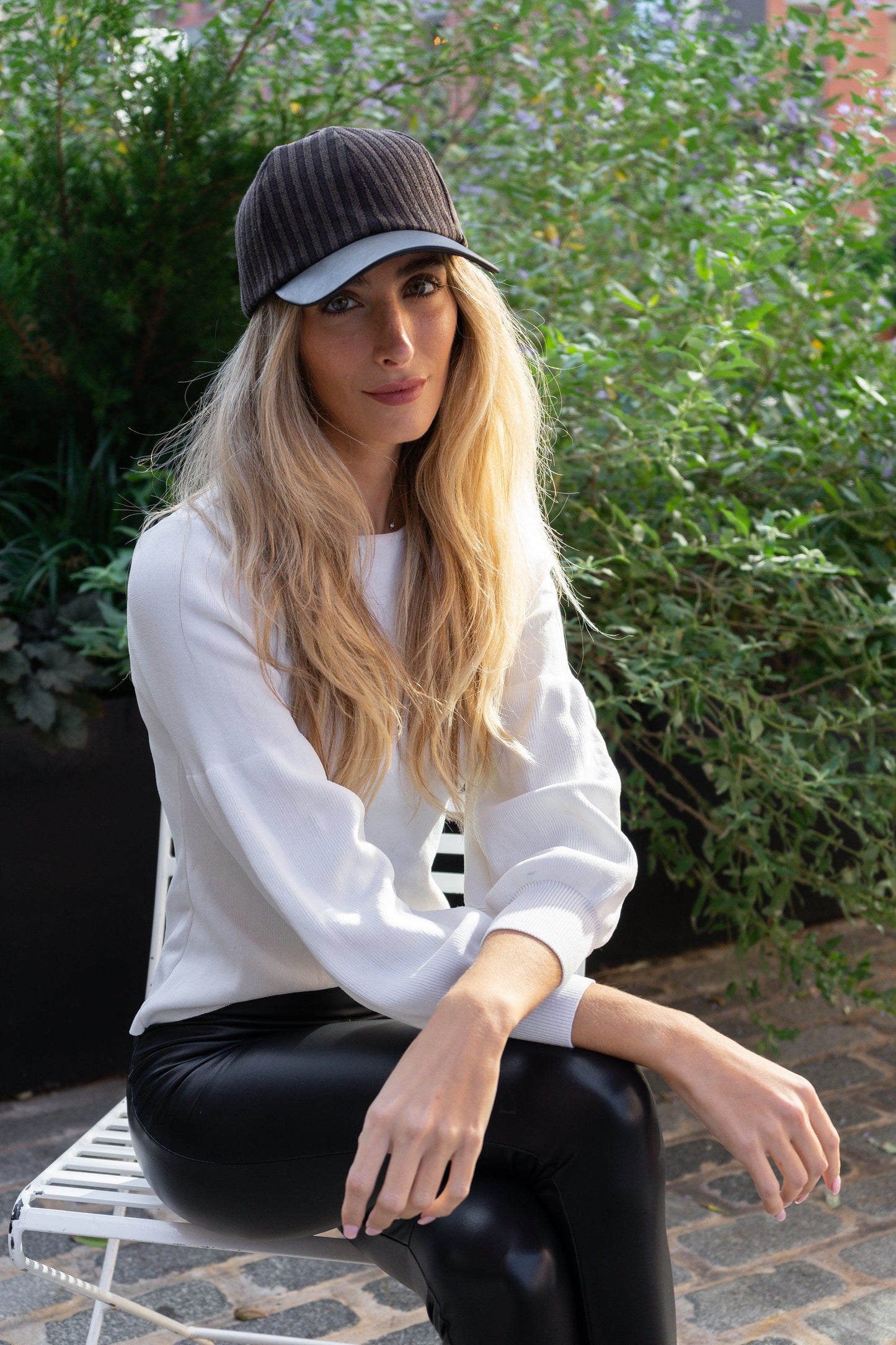 Magid Striped Felt Faux Leather Brim Baseball Cap