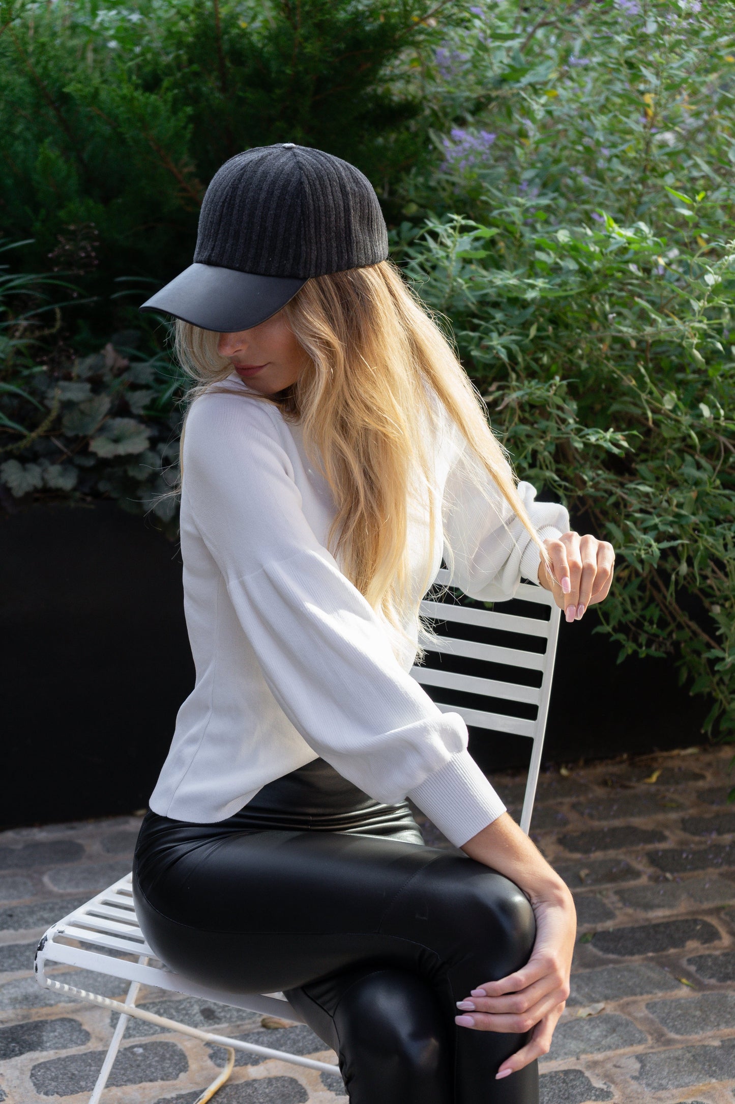 Magid Striped Felt Faux Leather Brim Baseball Cap