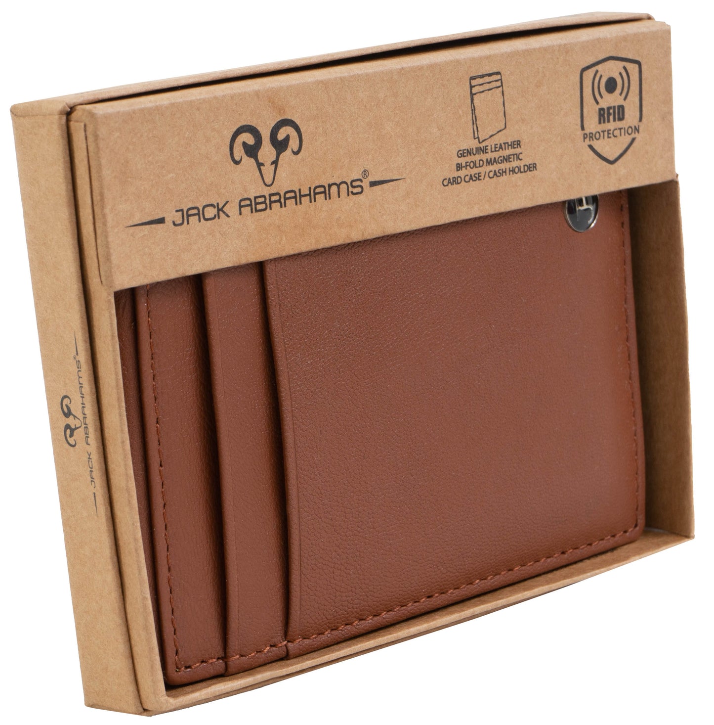 Jack Abrahams Goat Nappa Leather Bi-Fold Card Case Wallet Cognac