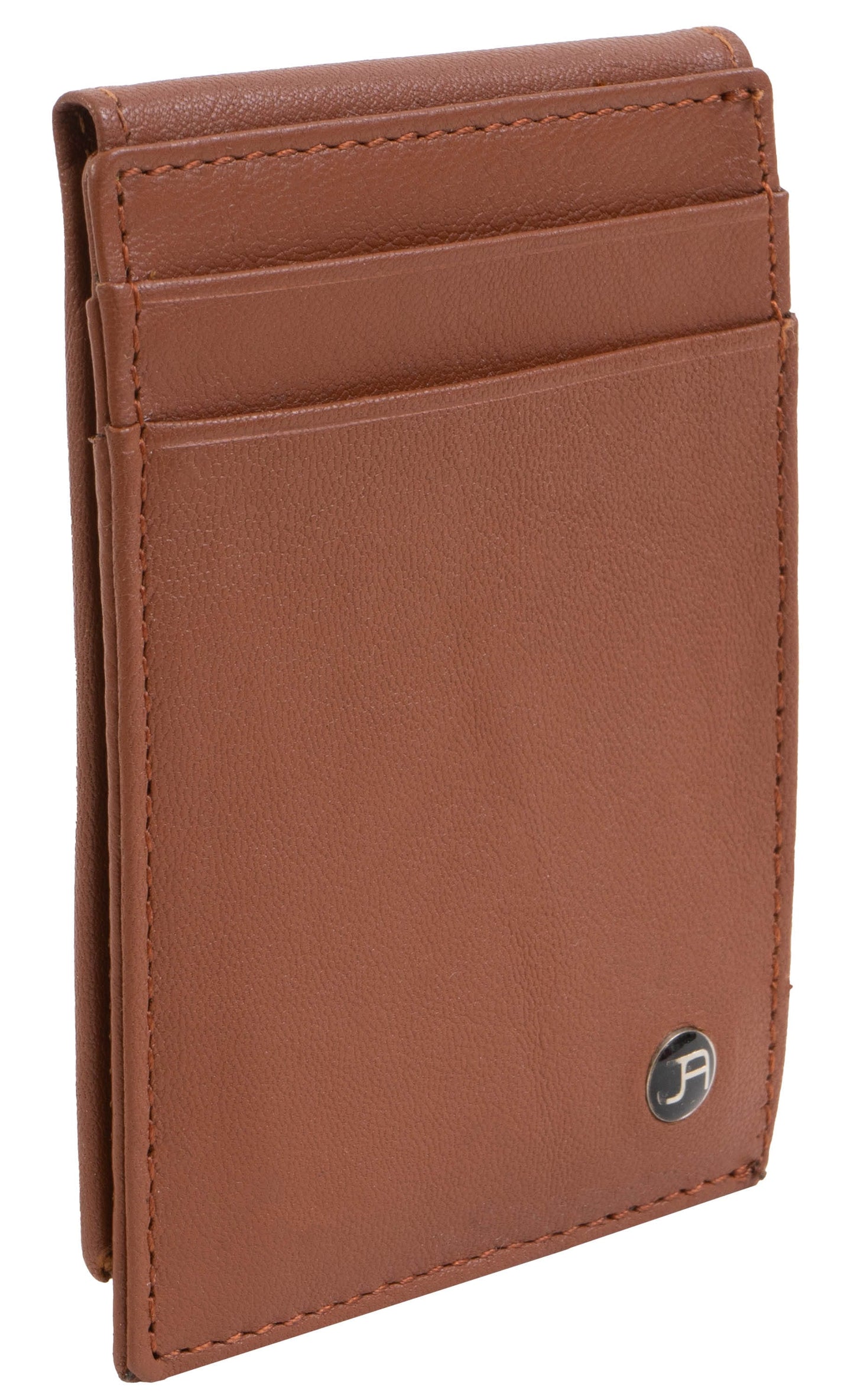Jack Abrahams Goat Nappa Leather Bi-Fold Card Case Wallet Cognac