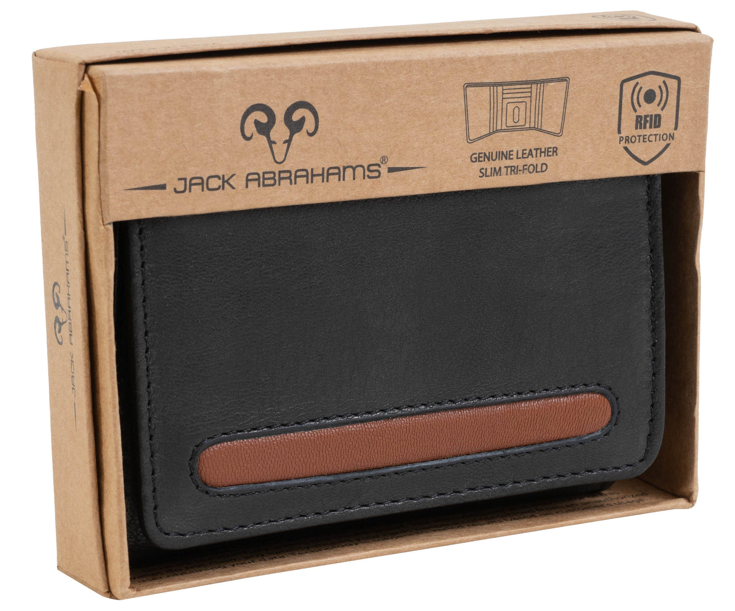 Jack Abrahams Goat Nappa Leather Tri-Fold Wallet Black/Cognac