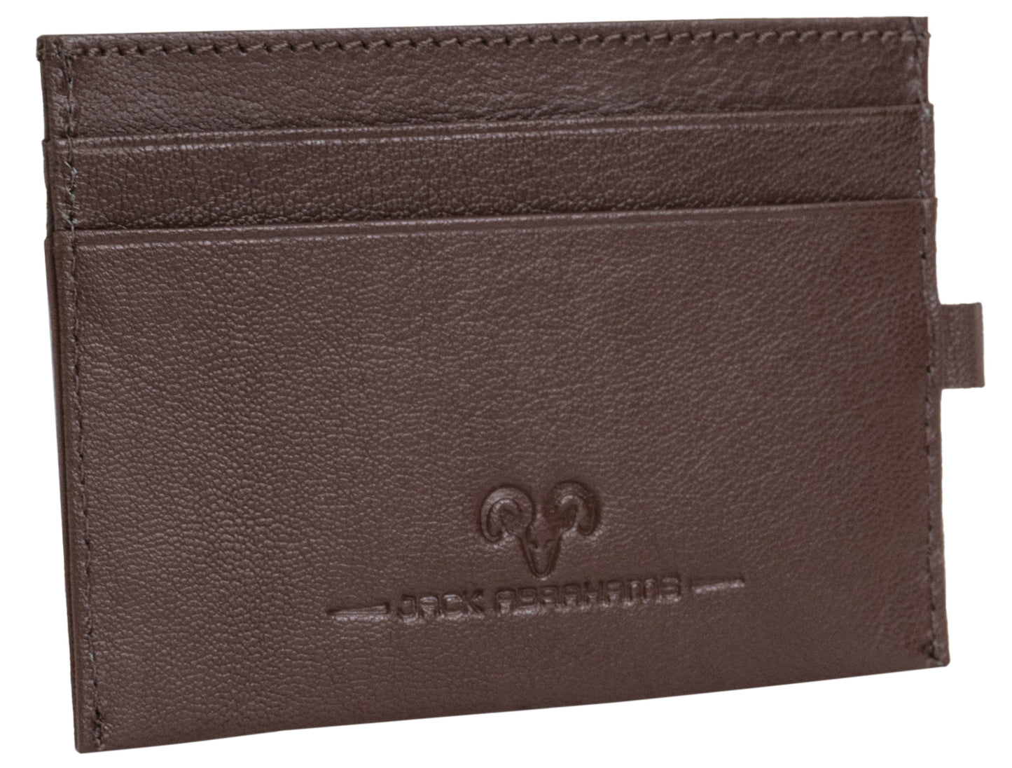Jack Abrahams Goat Nappa Leather Card Case Minimalist Wallet Brown