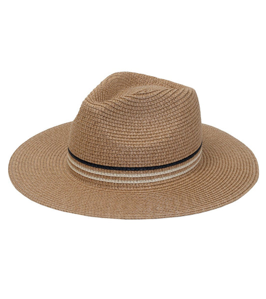 Max Studio Striped Crown Straw Panama Hat