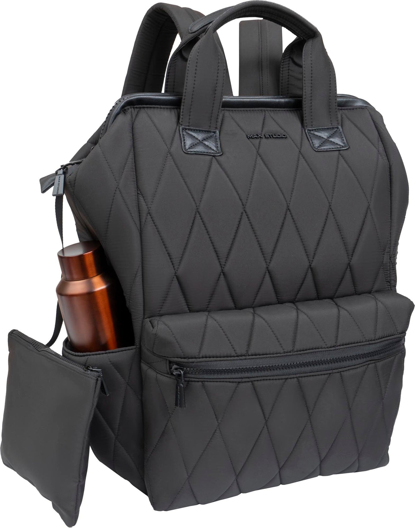 Max Studio Diamond Quilted Nylon Backpack with Front Zippered Pocket