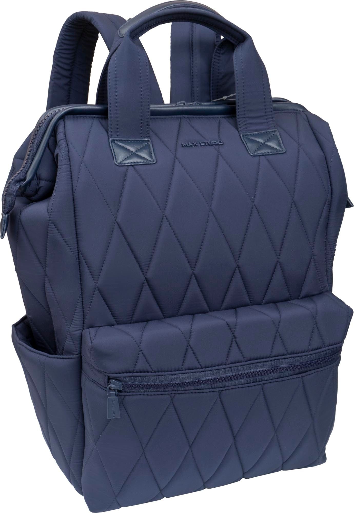Max Studio Diamond Quilted Nylon Backpack with Front Zippered Pocket