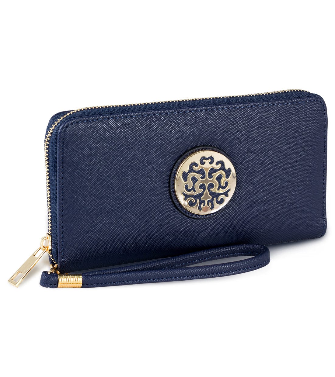 Rebecca & Rifka Saffiano Medallion Zip Wristlet Wallet