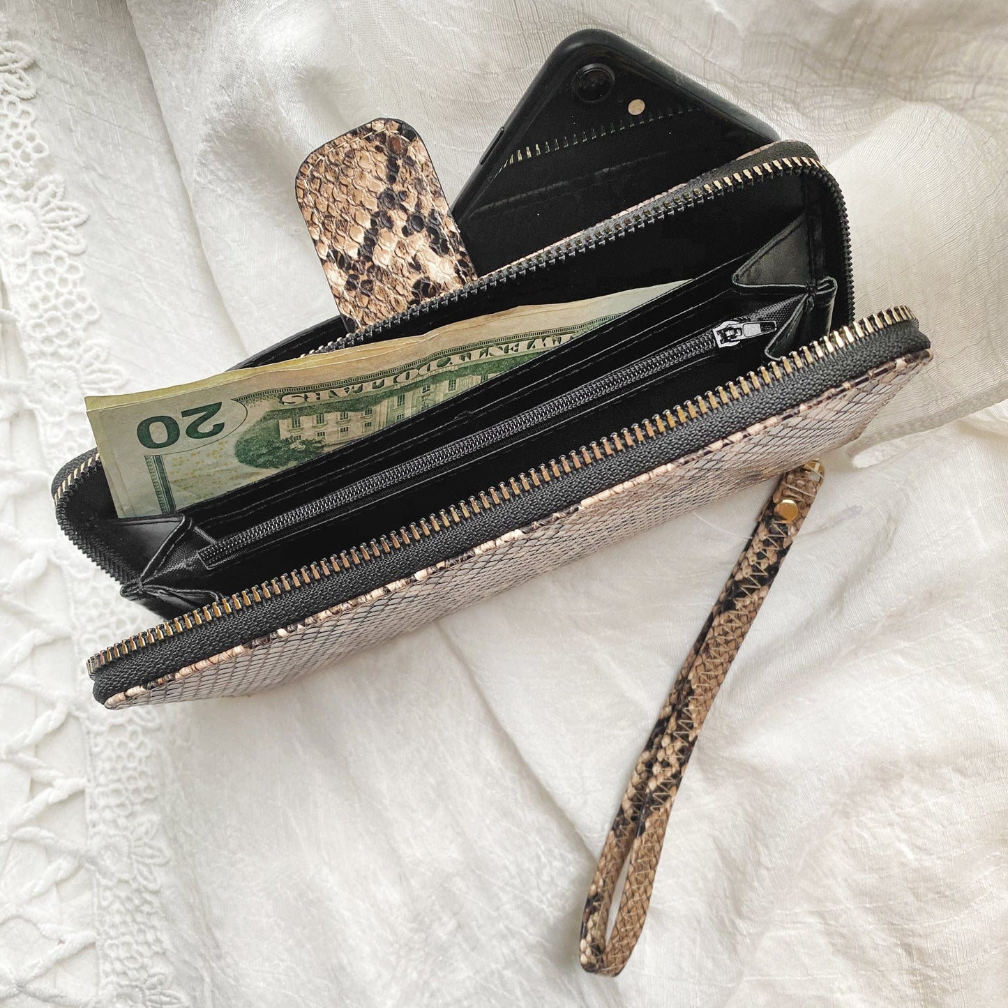 Rebecca & Rifka Snake Animal Print Phone Case Zip Wristlet Wallet