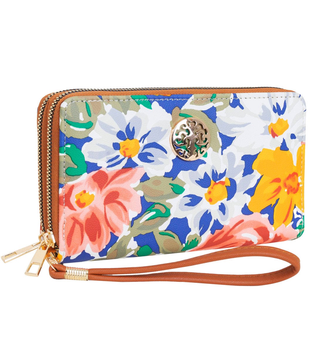 Rebecca & Rifka Floral Print Medallion Double Zip Wristlet Wallet
