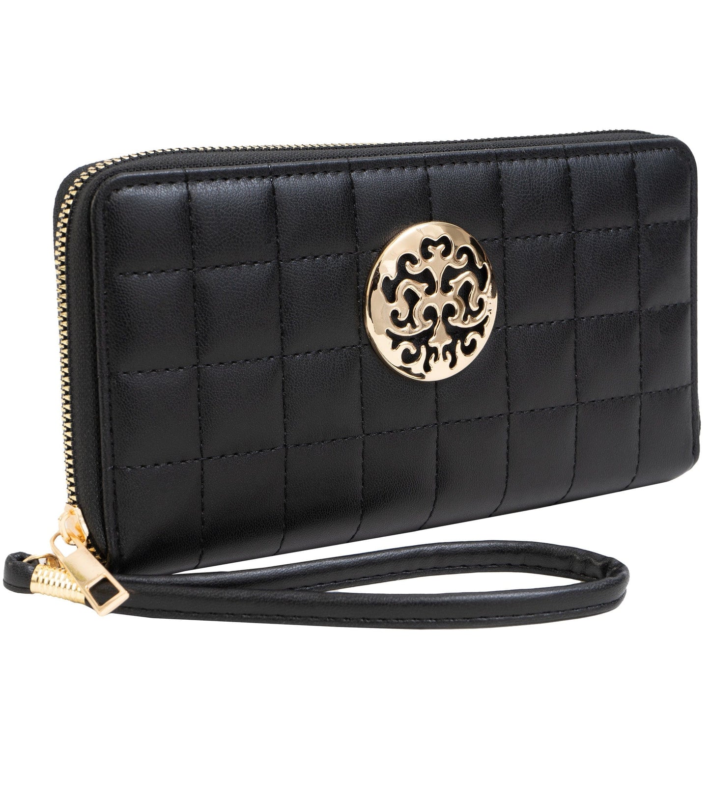 Rebecca & Rifka Smooth Boxed Quilt Medallion Zip Wristlet Wallet