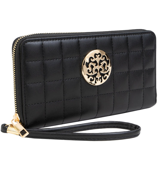 Rebecca & Rifka Smooth Boxed Quilt Medallion Zip Wristlet Wallet