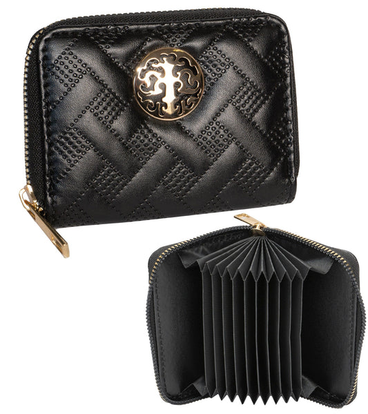 Rebecca & Rifka Smooth Basket Weave Quilt Medallion Zip Accordian Wallet
