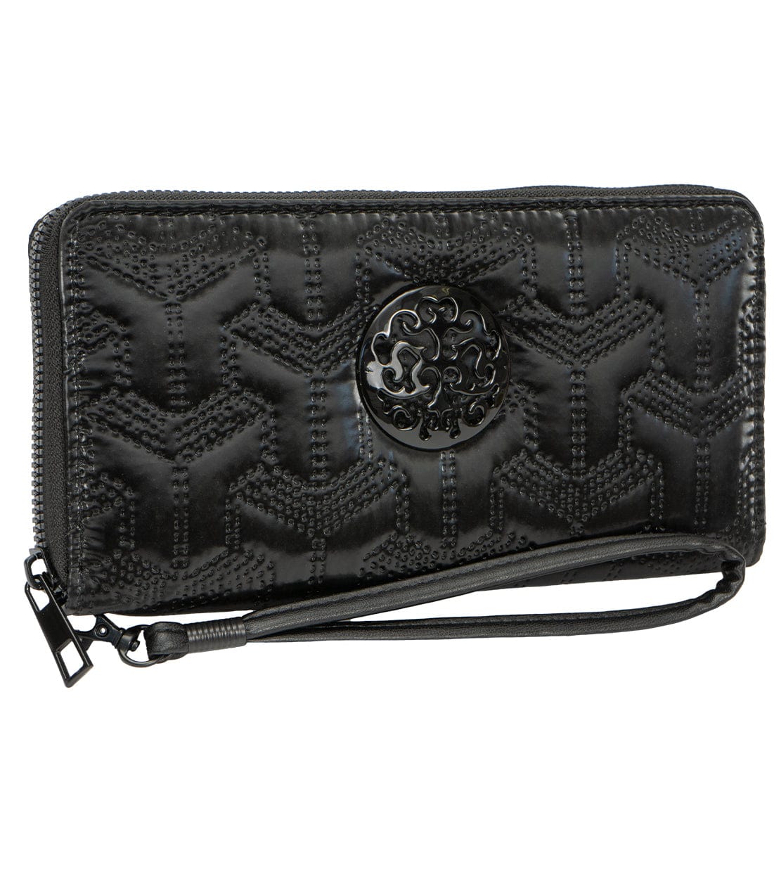 Rebecca & Rifka Patent Geometric Quilt Medallion Zip Wristlet Wallet