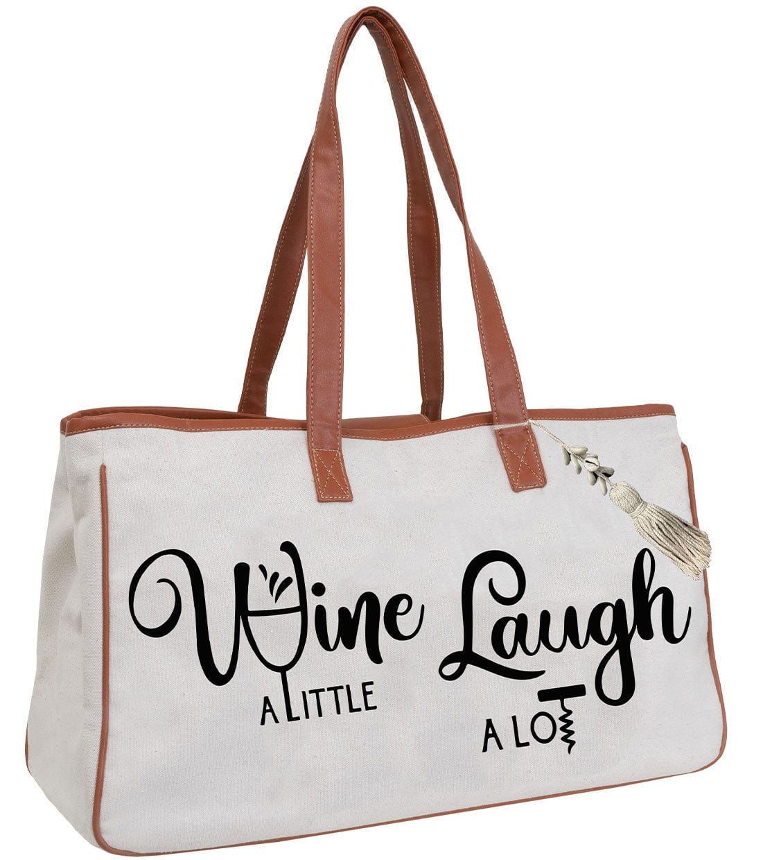 Magid Canvas Wine Tote "WINE A LITTLE LAUGH A LOT"