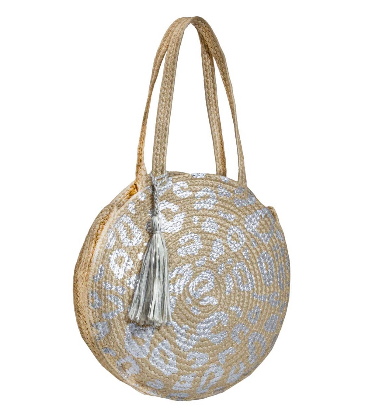 Magid Metallic Leopard Print Straw Jute Circle Tote