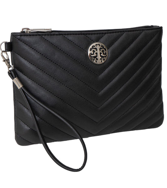 Rebecca & Rifka Smooth Chevron Quilted Medallion Zip Wristlet