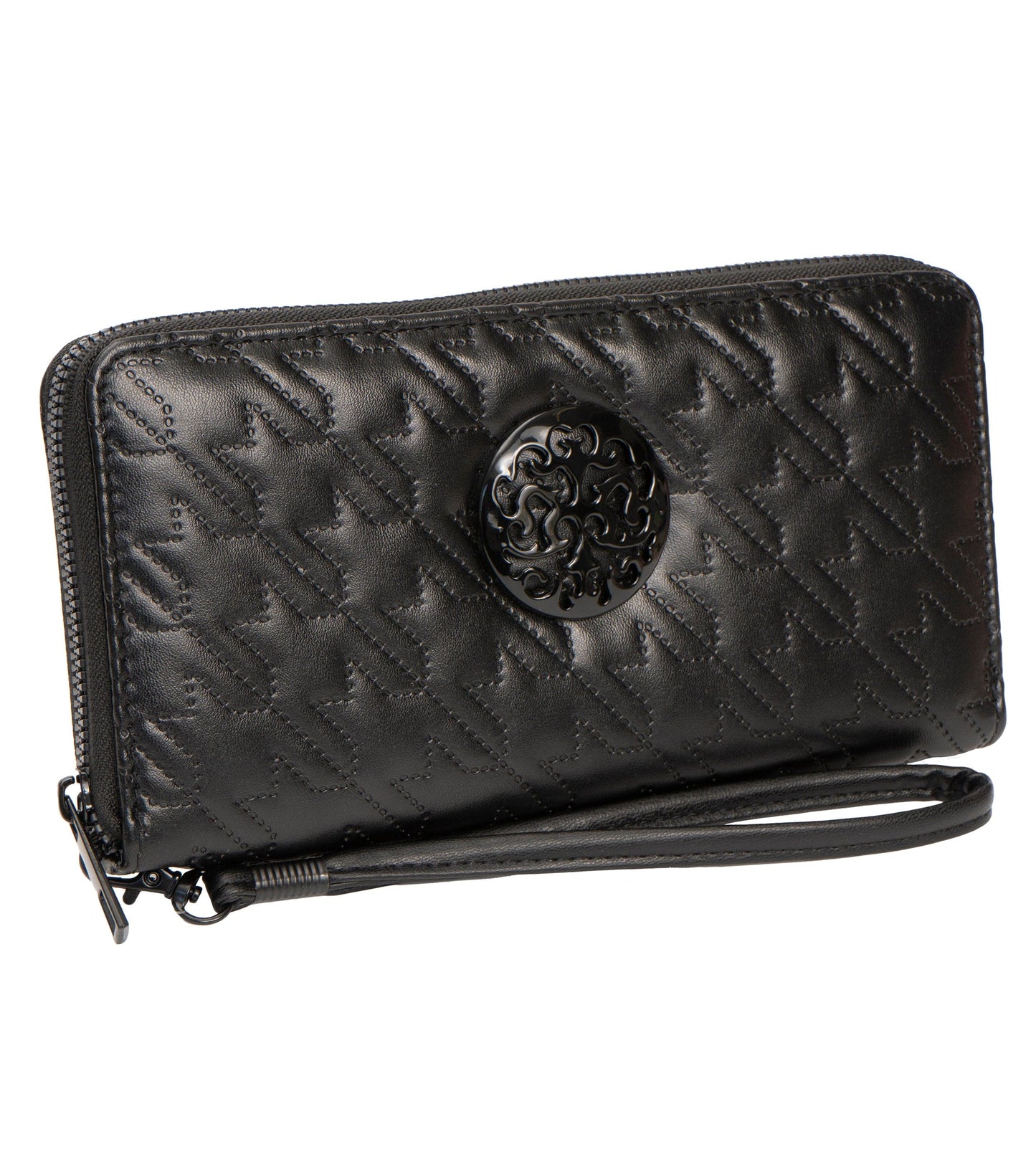 Rebecca & Rifka Smooth Houndstooth Quilt Medallion Zip Wristlet Wallet