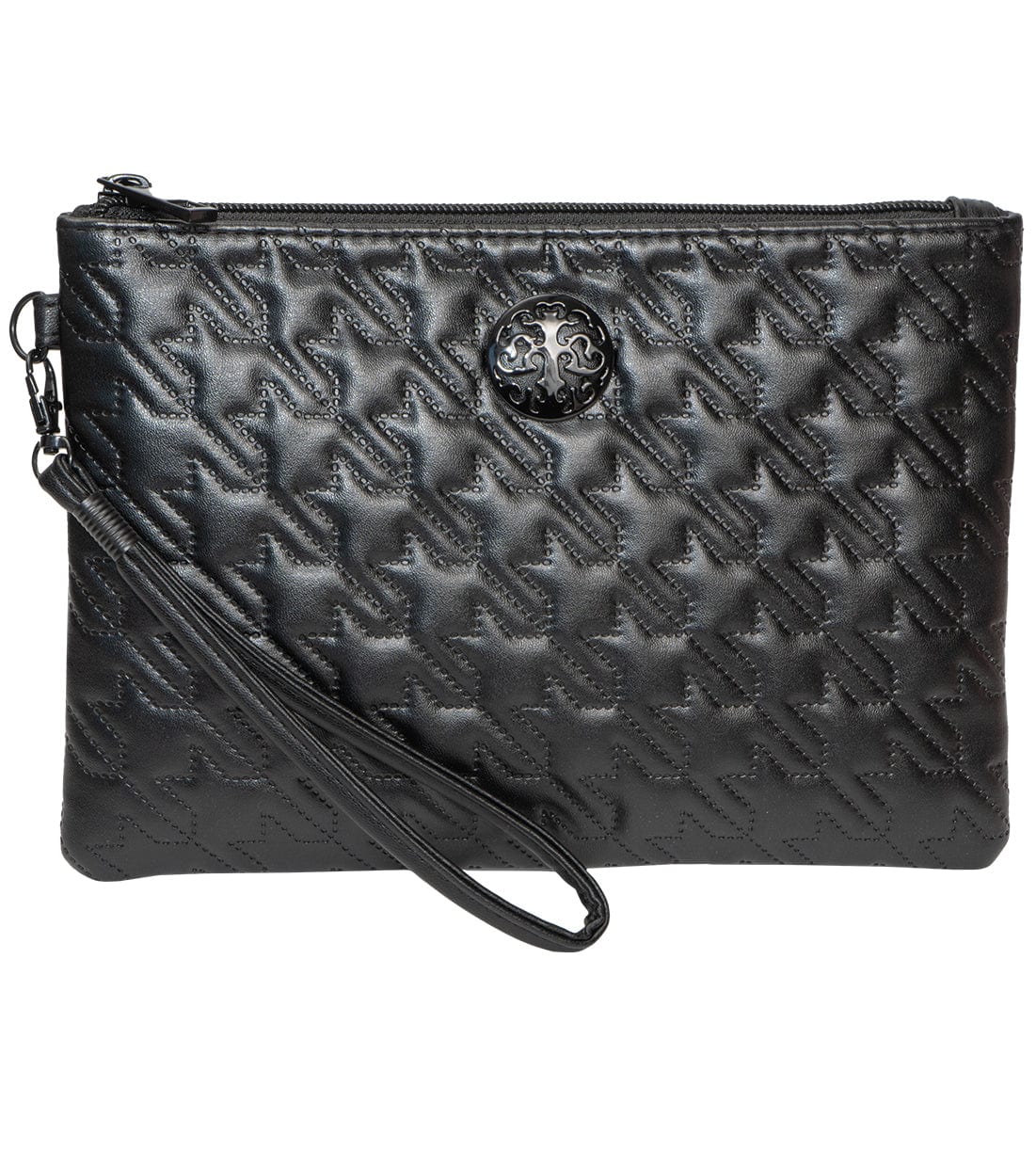 Rebecca & Rifka Smooth Houndstooth Quilt Medallion Zip Wristlet