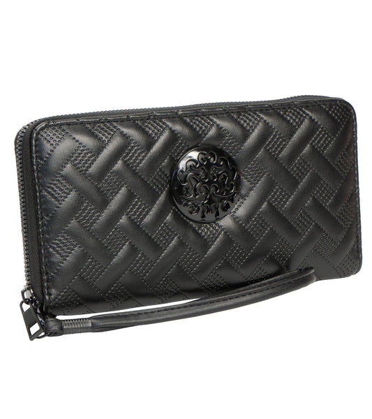 Rebecca & Rifka Smooth Basket Weave Quilt Medallion Zip Wristlet Wallet