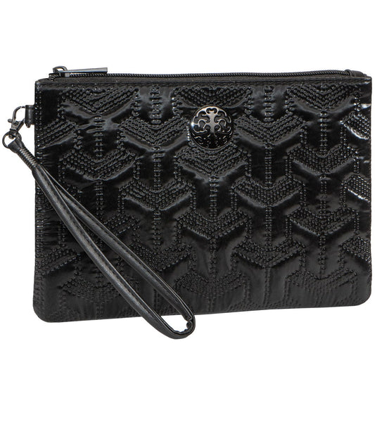 Rebecca & Rifka Patent Geometric Quilt Medallion Zip Wristlet