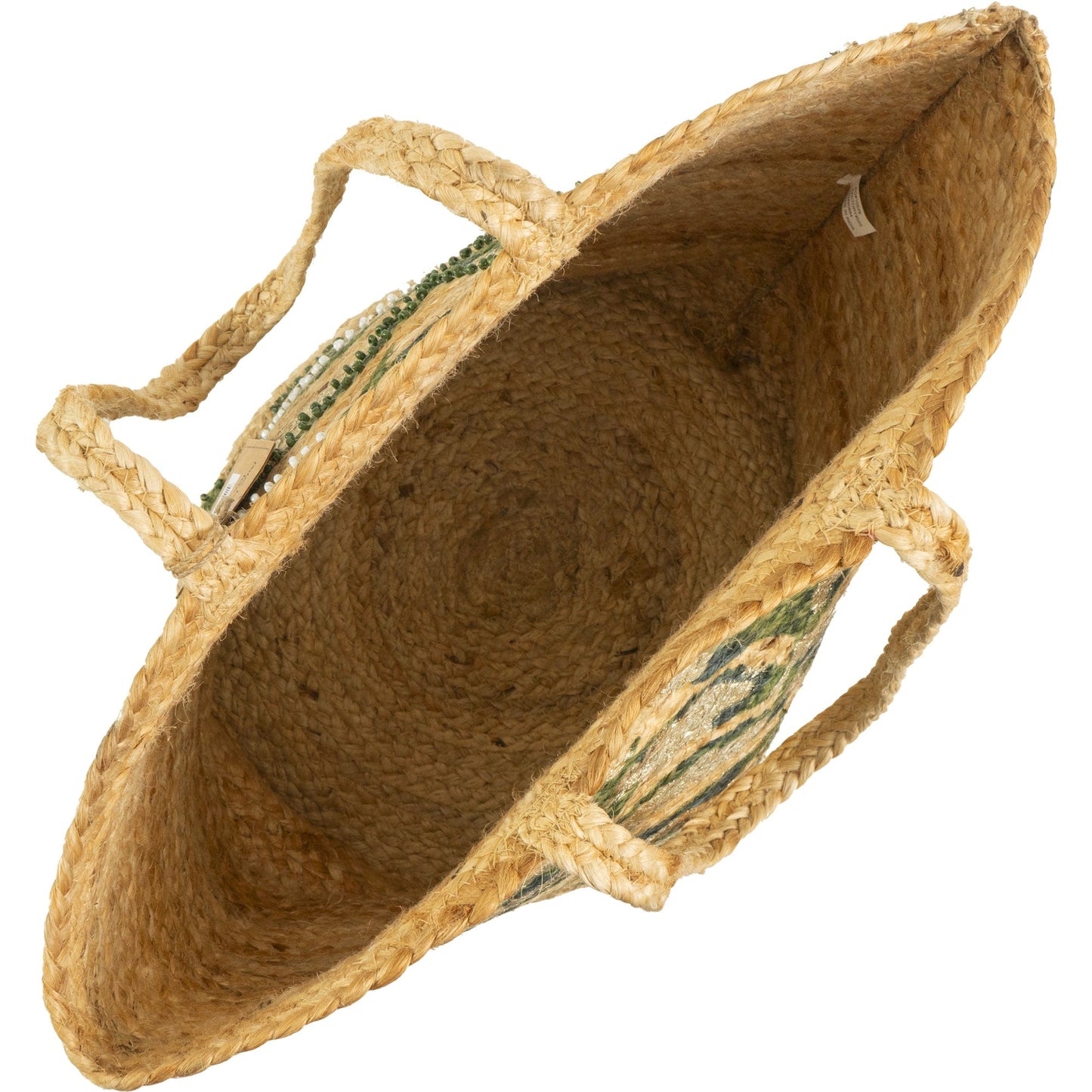 Magid Beaded Palm Print Natural Straw Jute Tote