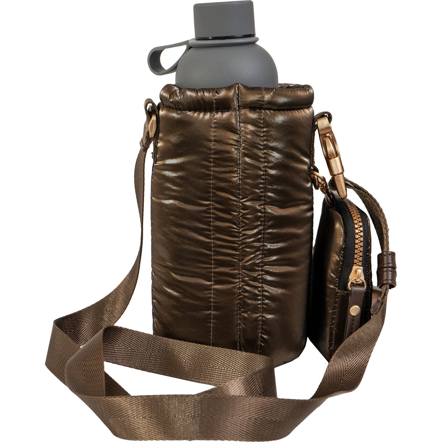 Joan & David Tubular Quilted Metallic Water Bottle Holder Sling Bag