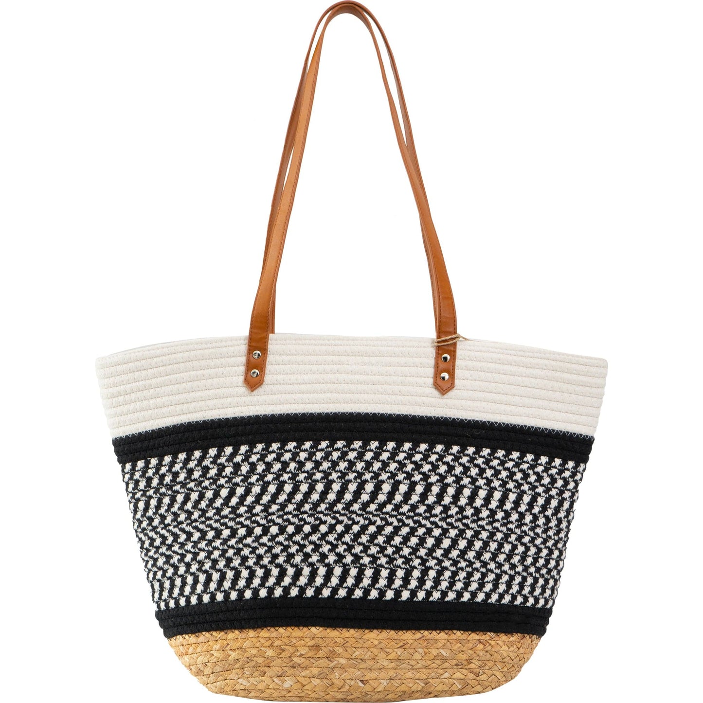 Magid Natural Cotton Woven & Faux Leather Shoulder Tote