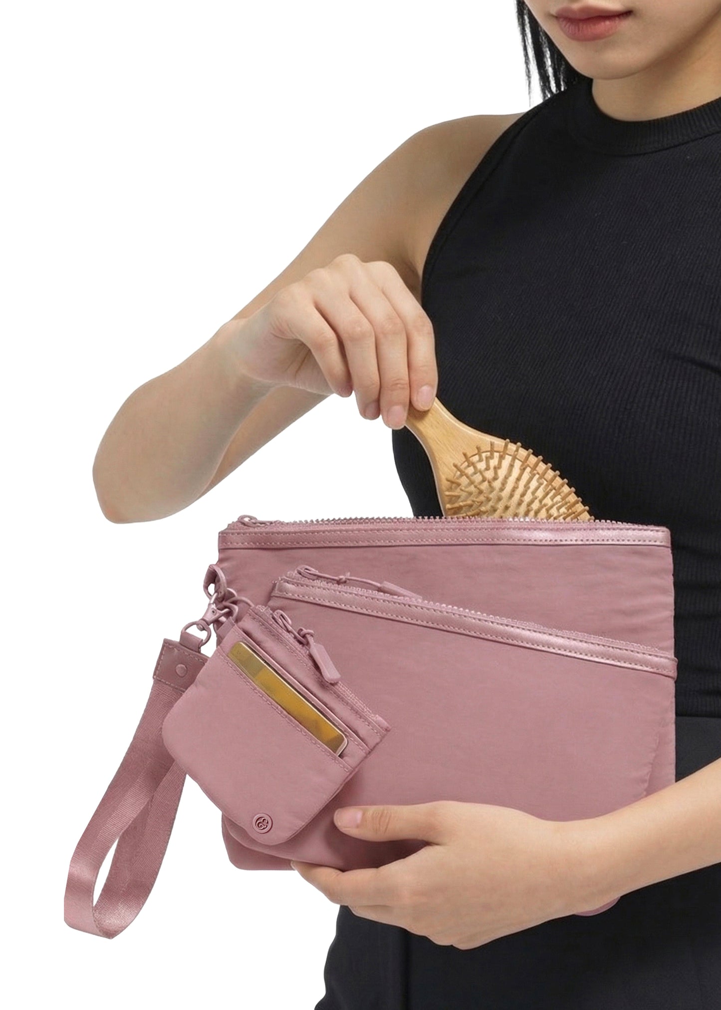 Joan & David The Hold-All Sport Nylon 4 Piece Set Wristlet Pouches, Card Case, Keychain Lanyard 4 Piece Set