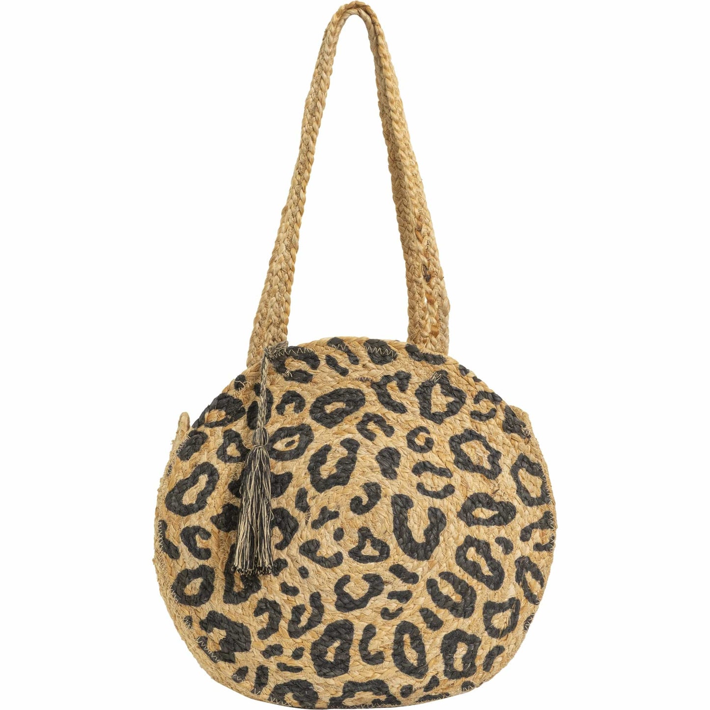 Magid Leopard Print Straw Jute Circle Tote