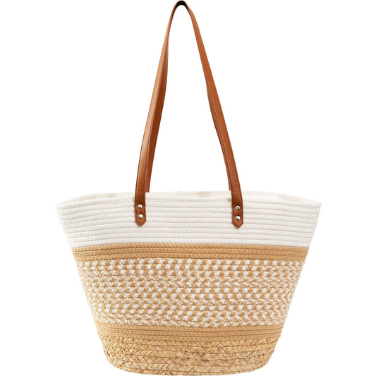 Magid Natural Cotton Woven & Faux Leather Shoulder Tote