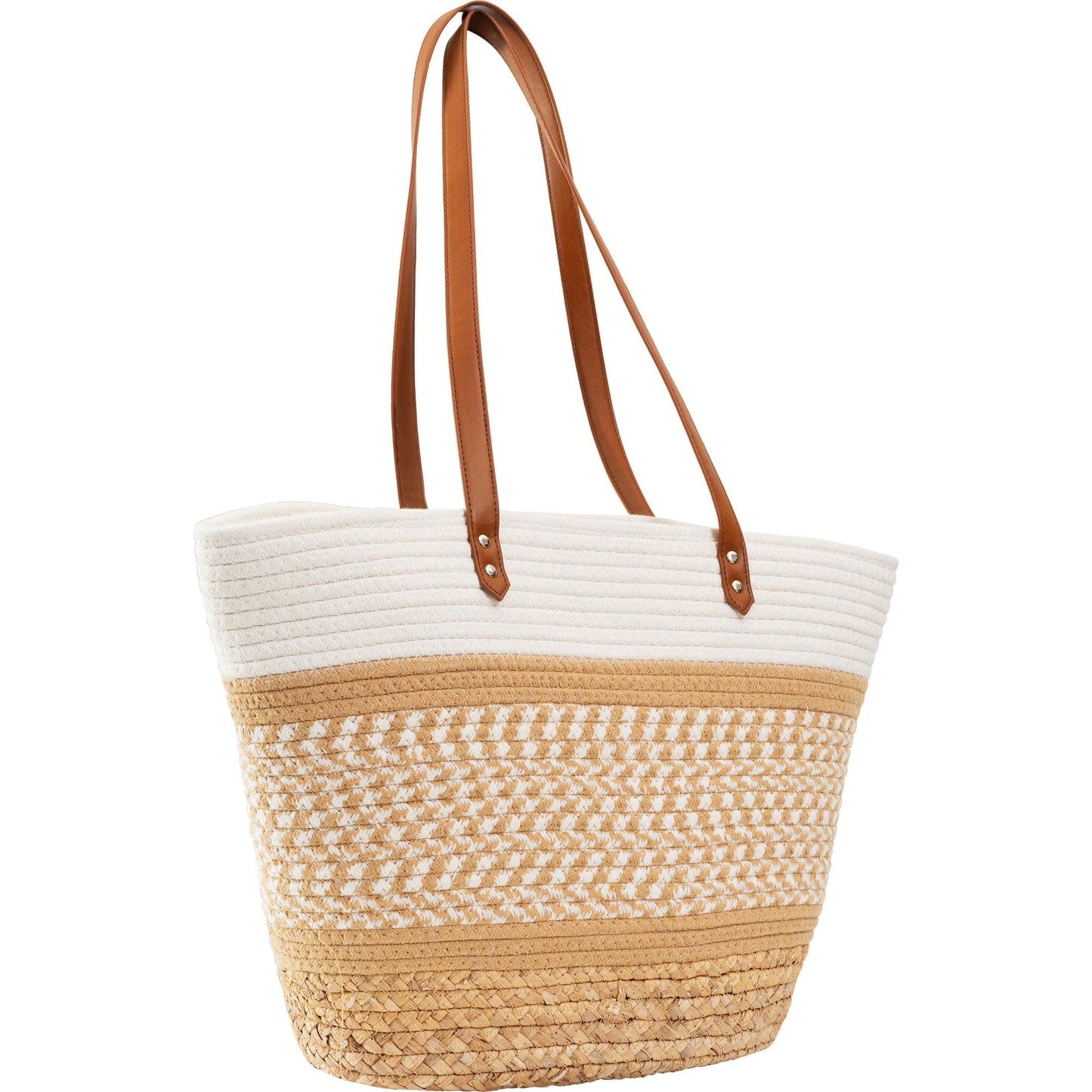 Magid Natural Cotton Woven & Faux Leather Shoulder Tote
