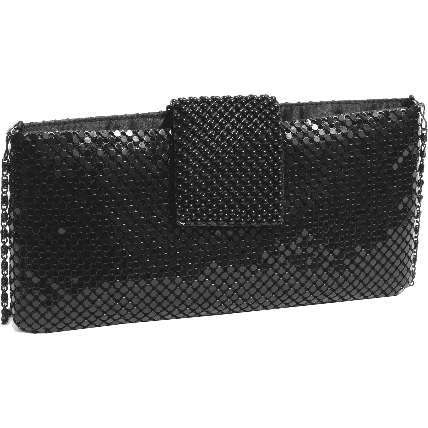 Metal Mesh Flap Pearl Bag