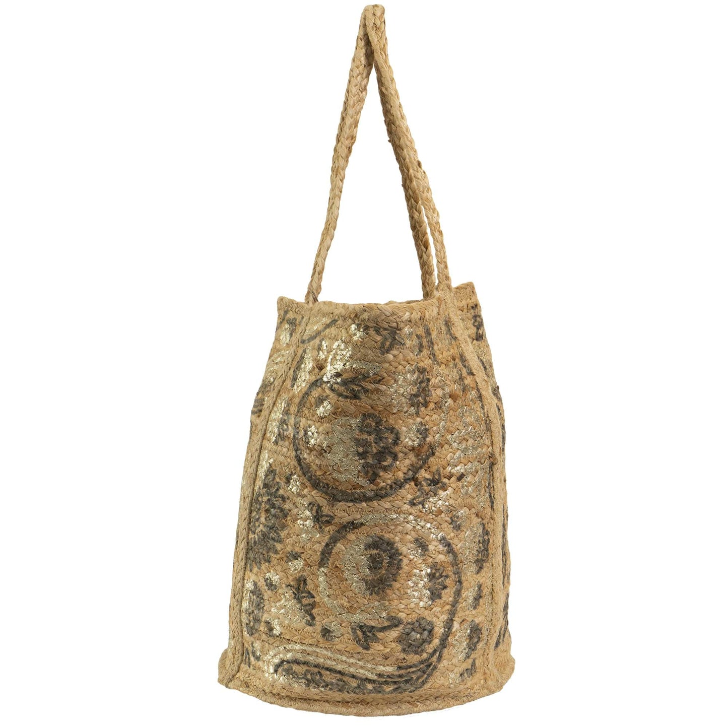 Magid Metallic Floral Print Natural Straw Jute Tote