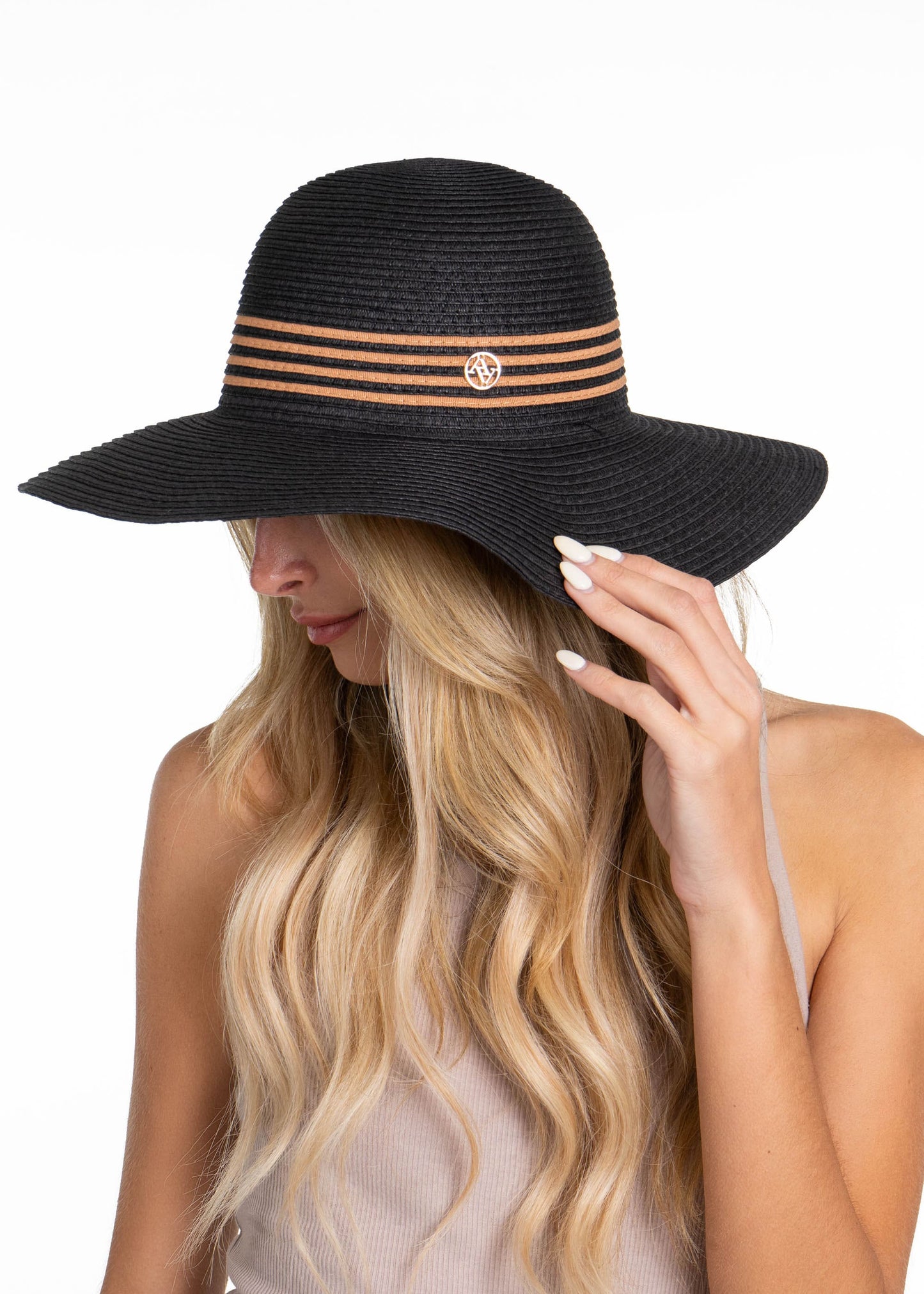 Adrienne Vittadini Striped Crown Straw Floppy