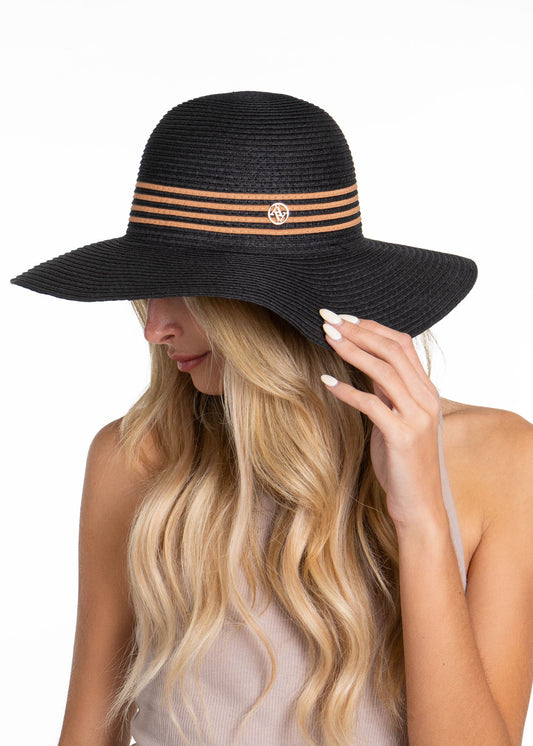 Adrienne Vittadini Striped Crown Straw Floppy