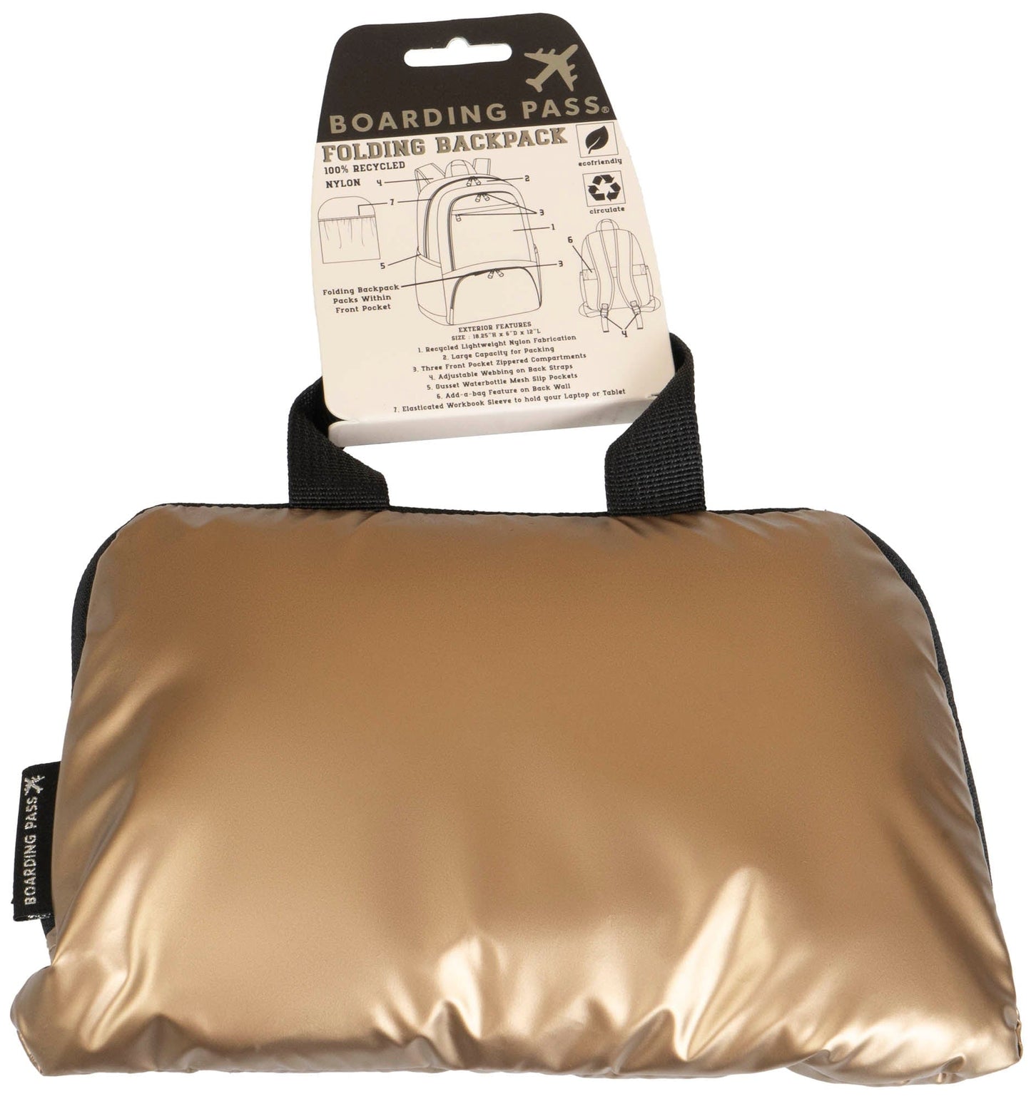 Boarding Pass Recycled Metallic Foldable & Packable Pouch Multi Compartment Backpack