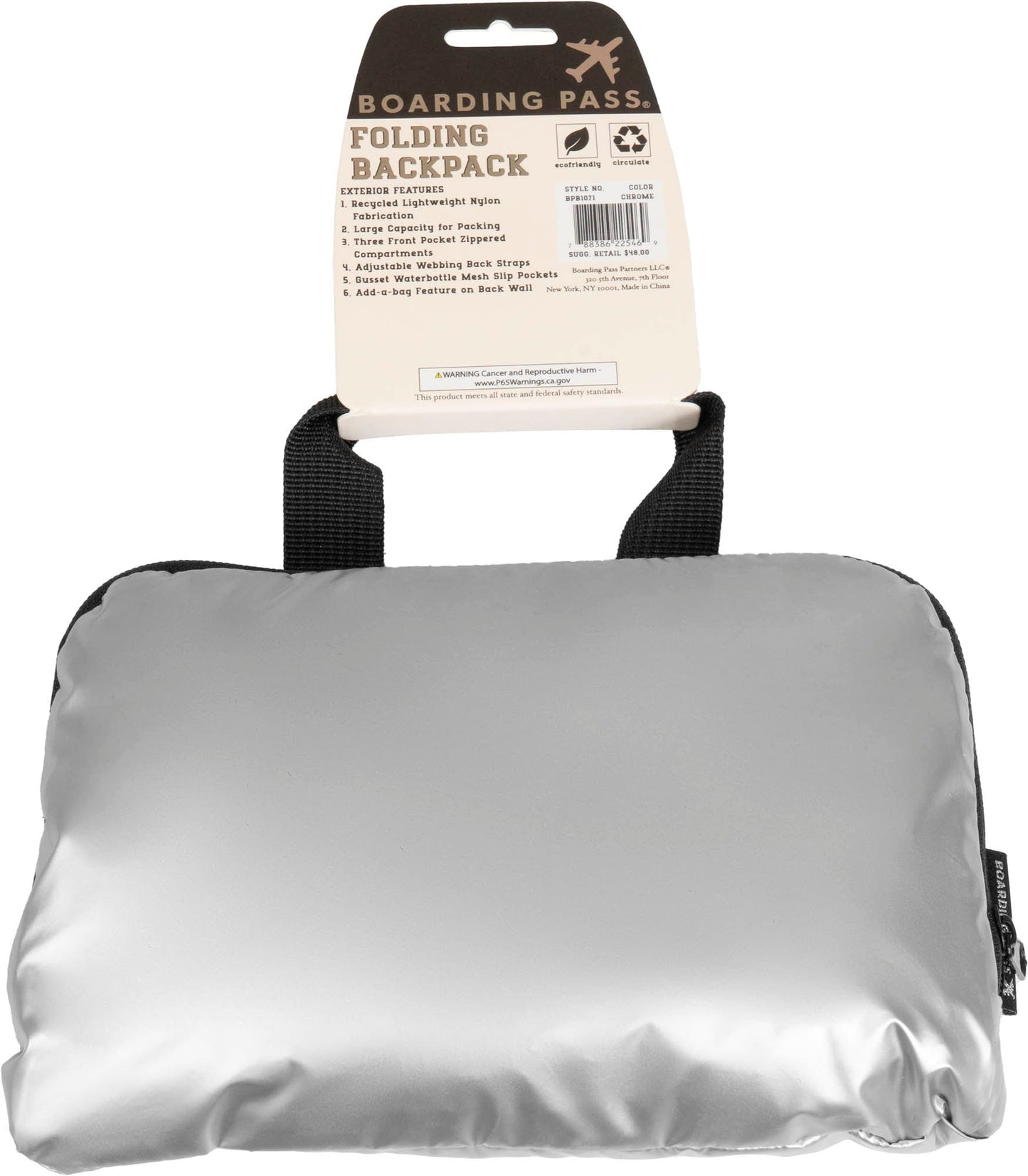 Boarding Pass Recycled Metallic Foldable & Packable Pouch Multi Compartment Backpack