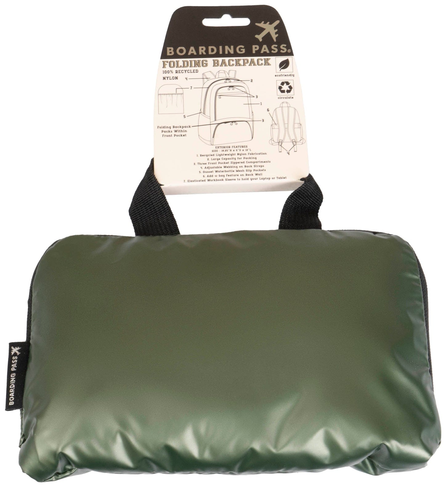 Boarding Pass Recycled Metallic Foldable & Packable Pouch Multi Compartment Backpack