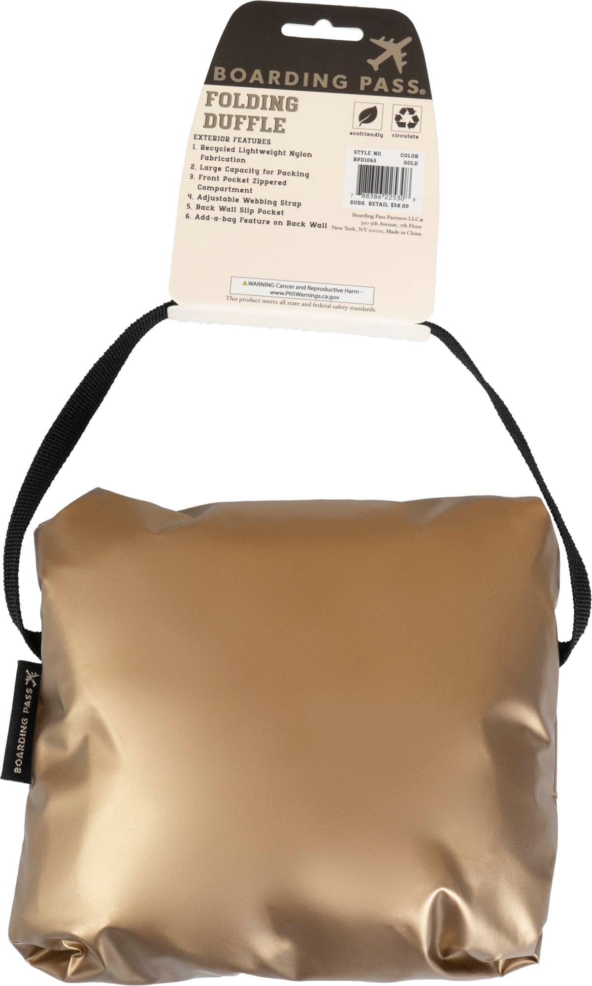 Boarding Pass Recycled Metallic Foldable & Packable Pouch Duffel Travel Bag