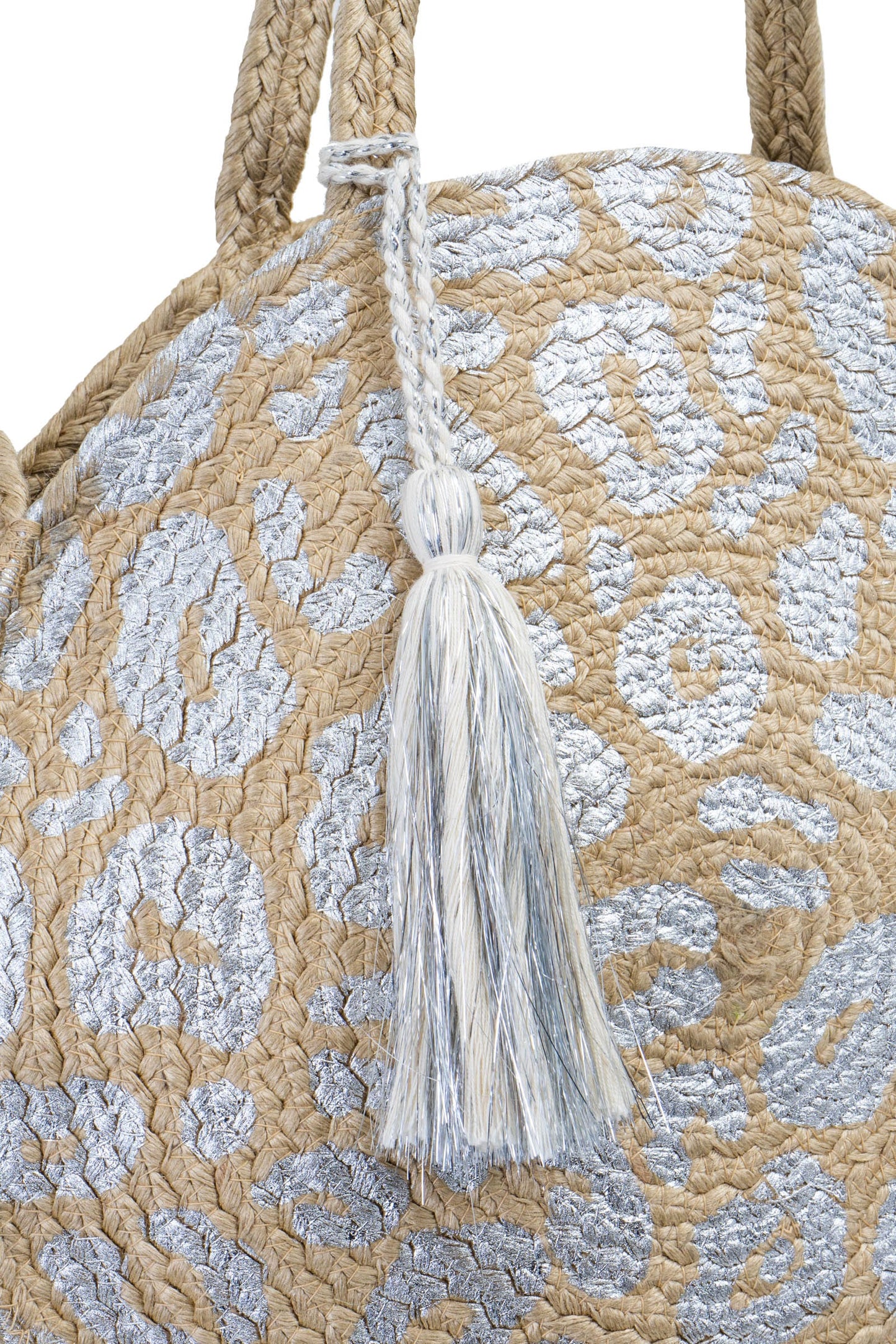 Magid Metallic Leopard Print Straw Jute Circle Tote