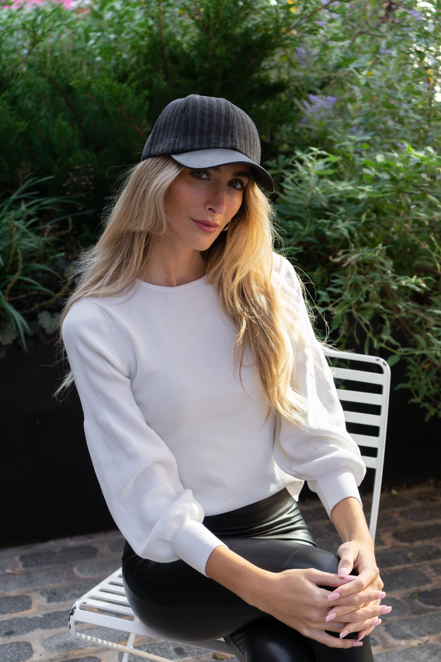 Magid Striped Felt Faux Leather Brim Baseball Cap