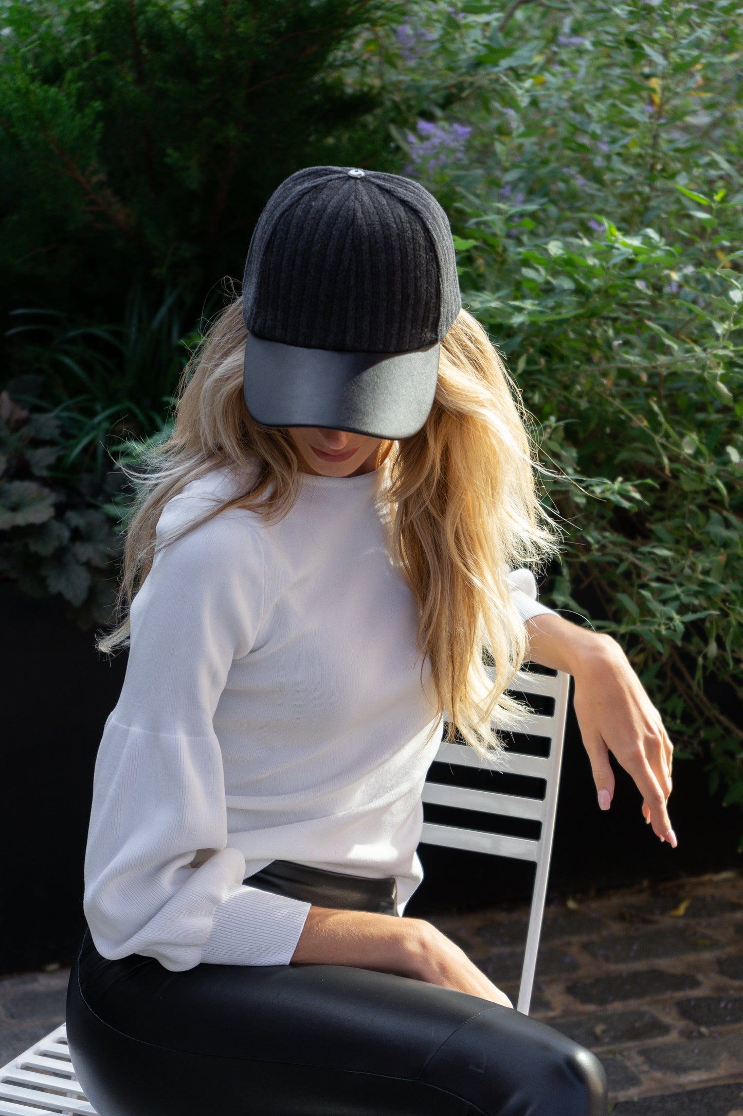 Magid Striped Felt Faux Leather Brim Baseball Cap